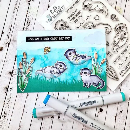 Miniatura 6 de Juego de sellos y troqueles de nutria para hacer tarjetas, sellos transparentes y troqueles de corte de metal para álbumes de recortes, suministros