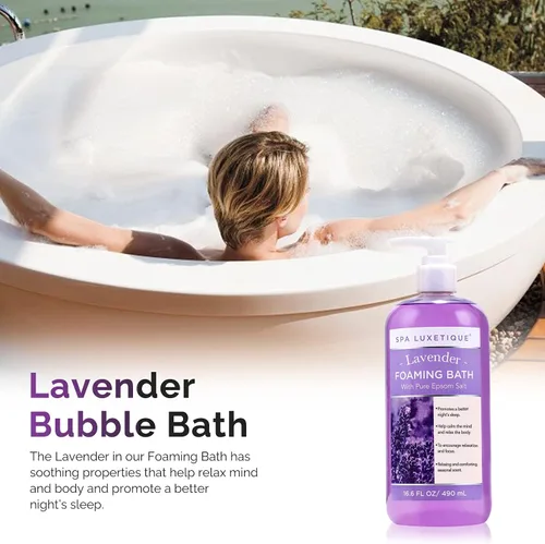 Miniatura 8 de Spa Luxetique Baño de burbujas, baño espumoso con sal de Epsom, juego de baño con aroma a rosa de manzanilla y lavanda, paquete de 3 regalos de 49.8