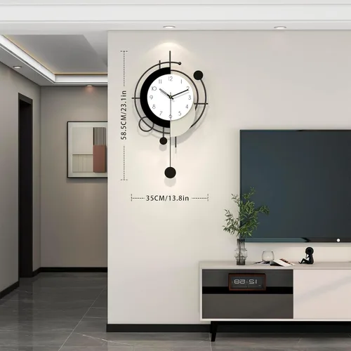 Miniatura 4 de Reloj de pared grande para decoración de sala de estar, reloj de pared decorativo moderno en negro con péndulo, de madera, funciona con pilas, sin