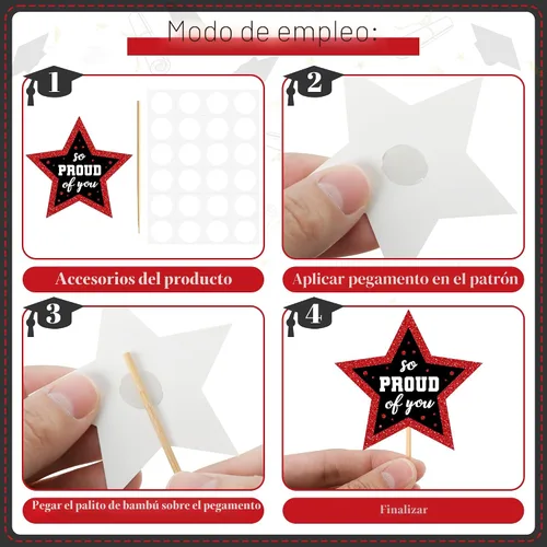 Miniatura 3 de 48 adornos para cupcakes de graduación, 6 estilos con purpurina, decoraciones de graduación en negro y rojo 2026, tapas y palillos para pasteles