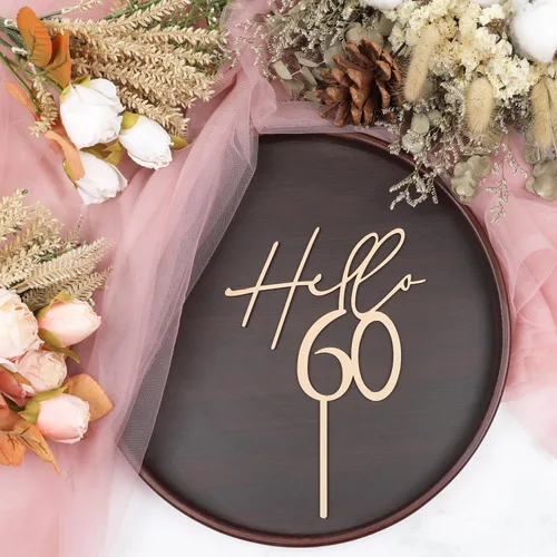 Miniatura 3 de Decoración para pastel de 60 cumpleaños con texto en inglés «Hello 60», decoración de pastel de cumpleaños 60 para mujeres u hombres, decoración