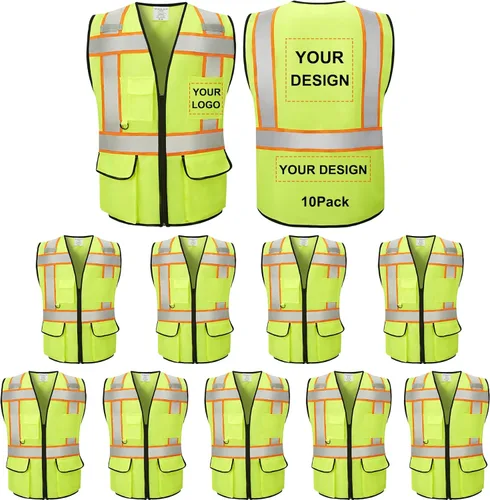 Miniatura 8 de Chaleco Reflectante Clase 2 de Seguridad ANSI con Bolsillos y Cremallera de Alta Visibilidad Uniforme de Construcción K-azul