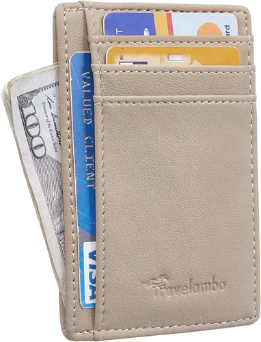 Miniatura 124 de Travelambo billetera mediana y minimalista de cuero para bolsillo frontal, con bloqueo de interferencia de radiofrecuencia