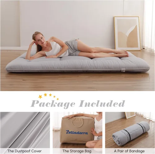 Miniatura 2 de Zelladorra Colchón de Piso Japonés, Colchón Futón con Bolsa de Almacenamiento y Funda Lavable, Tapete Tatami Enrollable Adecuado para Habitación