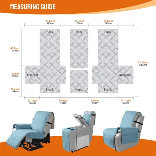 Miniatura 2 de VANSOFY Funda para Sofá de Dos Plazas Reclinable con Consola 100% Impermeable Fundas de Sofá Antideslizantes Funda de Sofá Reclinable Dividida Azuree