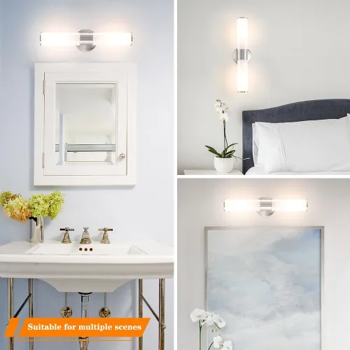 Miniatura 4 de Juego de 2 apliques de pared de níquel cepillado (solo cableado), lámparas de tocador de baño, modernas luces de pared cilíndricas de vidrio