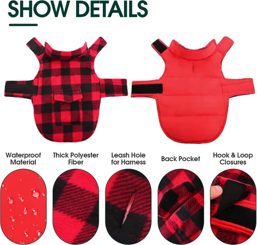 Miniatura 3 de Kuoser - Abrigo de invierno para perro de estilo británico, resistente al viento, ropa para perros, chaquetas para perros, chaleco para perros Rojo