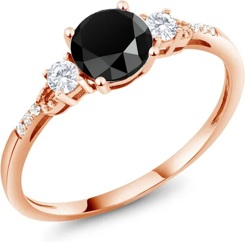 Miniatura 14 de Gem Stone King Anillo de compromiso de 3 piedras preciosas redondas de oro rosa de 10 quilates, 0.236 in, piedra natal, zafiro blanco y diamante