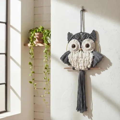 Miniatura 13 de ACEDSGN Tapiz de macramé para colgar en la pared, diseño bohemio hippy, tapiz hecho a mano, decoración de pared para cuarto del bebé, dormitorio