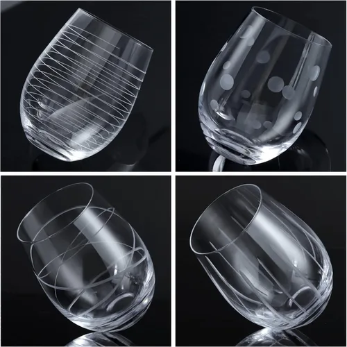 Miniatura 6 de Joeyan Copas de vino sin tallo sopladas a mano y grabadas con patrón de rayas de puntos para vino tinto, vasos grandes tallados para beber copas