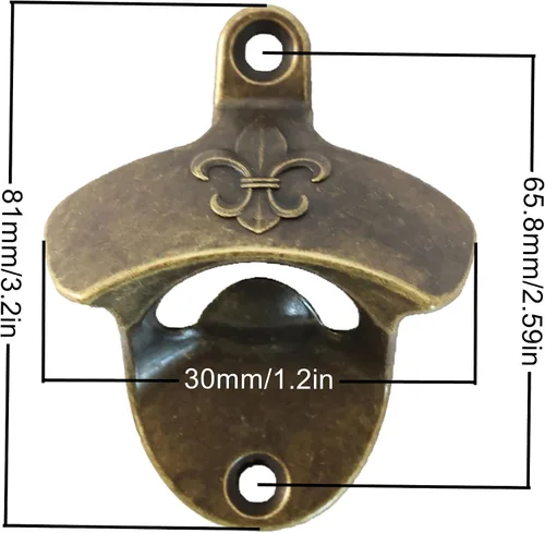 Miniatura 4 de Abrebotellas magnético vintage montado en la pared Fleur De Lis Beer Cap Abridor con imanes Montable Bronce Antiguo