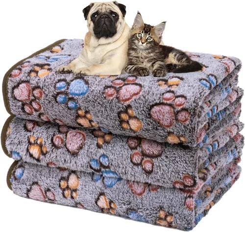 Miniatura 17 de Dono 1 paquete de 3 mantas para perros, manta de forro polar suave y esponjosa para mascotas, tapete cálido para dormir, diseño de huellas