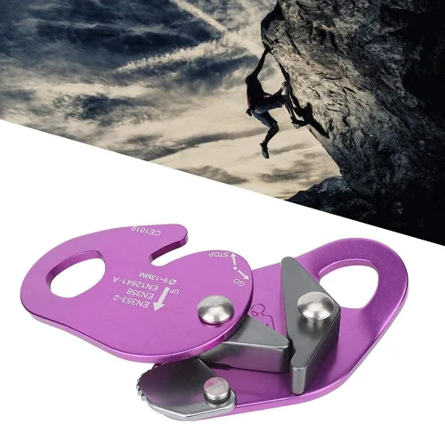 Miniatura 7 de Cuerda de escalada para frenar y frenar, cuerda de agarre, engranaje de pico para montañismo, diámetro adecuado, cuerda de 0.354-0.512 in (morado)