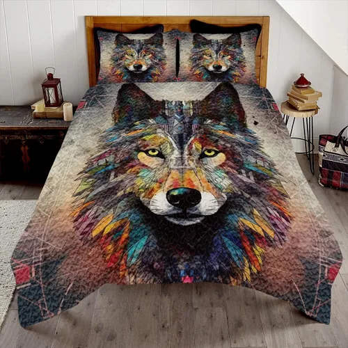 Miniatura 7 de Edredón de lobo personalizado, diseño nativo de ojos azules, tamaño matrimonial, juego de edredón de tamaño King, decoración para habitación