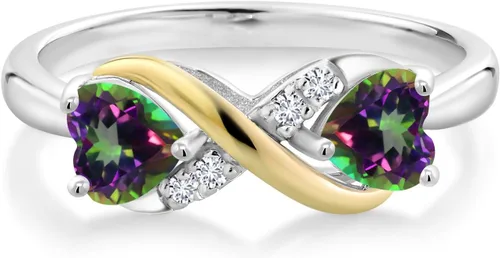 Miniatura 9 de Gemstone Birthstone and Lab Grown Diamond Accents Eternal Love Infinity Ring for Women 925 Silver and 10K Yellow Gold Heart Shape 5MM & Round