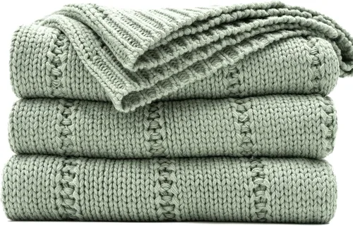 Miniatura 14 de RECYCO Manta de punto trenzado azul para sofá, súper suave, cálida y acogedora, manta de punto decorativa de 2.3 libras para cama, sofá, silla, 50 x