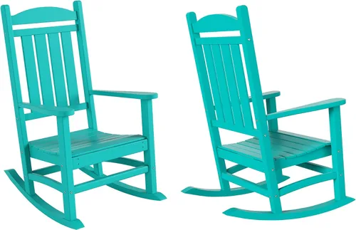 Miniatura 45 de HDPE Laguna Silla mecedora Adirondack de polietileno para exteriores (juego de 2), color negro