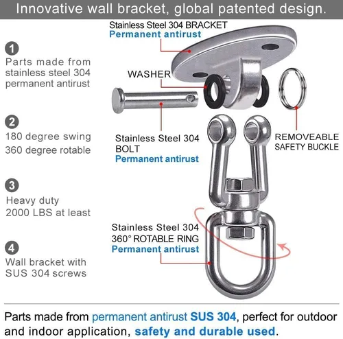 Miniatura 6 de SELEWARE Soportes de Columpio para Montaje en Techo de Acero Inoxidable Ganchos de Columpio con Giro Libre para Columpio de Yoga Columpio de Plata