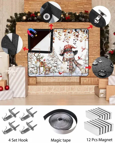 Miniatura 57 de Cubierta magnética azul para chimenea, detiene la pérdida de calor, pantalla de chimenea para interiores, bolas de gnomos de Navidad, árbol de copo