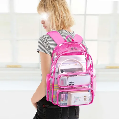 Miniatura 10 de CAMTOP Mochila transparente resistente y transparente para estudiantes, escuela, trabajo, festival, viajes, deportes, Beige, Mediana, Camtop Mochila