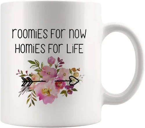 Miniatura 2 de Fonhark - Bonita taza de Roommate, Roomies for Now Homies for Life, taza de café novedosa de 11 onzas, color blanco