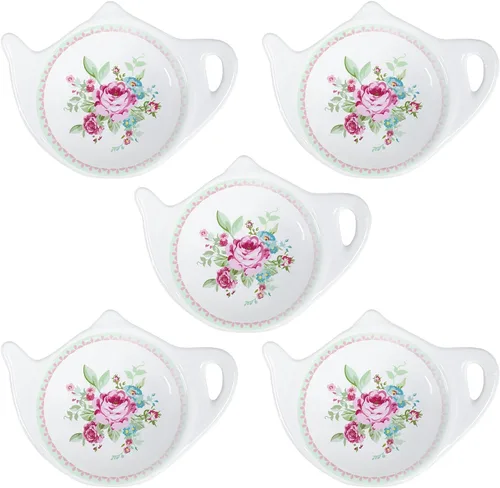 SOCOSY Portavasos de porcelana con forma de tetera, estilo vintage, con forma de tetera, accesorios de té, organizador de descanso, plato de Flores