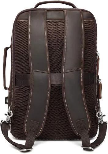 Miniatura 2 de Lannsyne Mochila de cuero de grano completo expandible 15.6 para computadora portátil, bolsa de viaje de hombro marrón, Marrón, L, Portátil