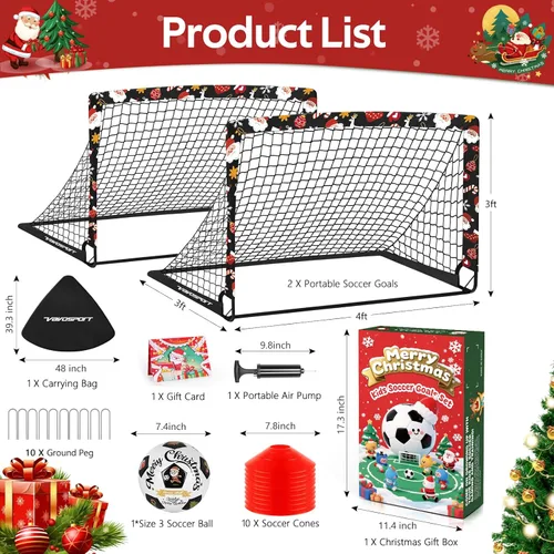 Miniatura 2 de Kids Soccer Goals for Backyard Set, 2 Pack Portable Pop Up Soccer Goal with Soccer Net, Size 3 Soccer Ball, Pump, 10 Cones and Bag, Toddler Soccer