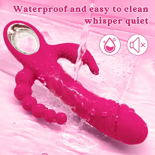 Miniatura 7 de Vibrador de conejo de empuje para placer de cuerpo completo mezclado, con punto G y estimulación del clítoris para el éxtasis puntual, y un mango