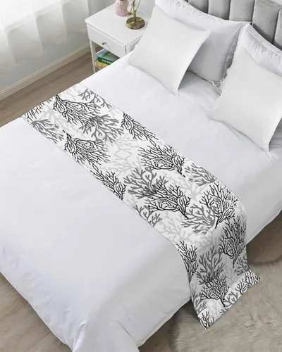 DecorLovee Caminos de cama costeros color negro y gris coral para cama de tamaño individual, mantas decorativas de playa de verano para pie de cama,