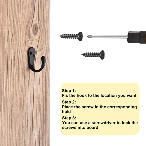 Miniatura 4 de Hotop 50 ganchos de metal para abrigos, gancho de una sola punta, para bata, montado en la pared con 110 tornillos para baño, dormitorio, cocina