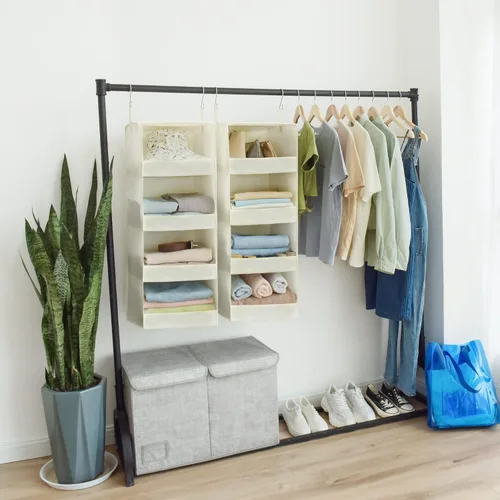 Miniatura 4 de GRANNY SAYS Organizador colgante de 4 estantes, estantes colgantes de armario, ahorro de espacio para dormitorio y sala de estar, beige, paquete