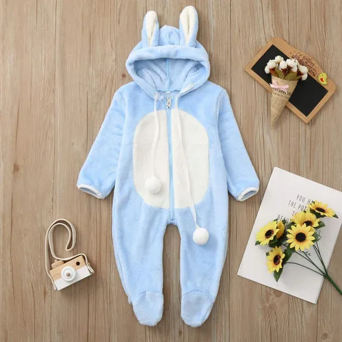 Miniatura 2 de Mono con capucha de conejo de vellón para bebés y niñas, con cremallera, lindo conejito, mullido para invierno, cálido, suave, acogedor mameluco