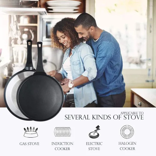 Miniatura 4 de S·KITCHN Sartén antiadherente para crepas, sartén Dosa, sartén Tawa para Roti Indio, parrilla antiadherente para panqueques compatible con placa