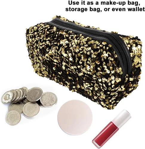 Miniatura 3 de VALICLUD Bolsa de cosméticos de viaje con lentejuelas, bolsa de cosméticos portátil con purpurina, bolsa de maquillaje con cremallera, bolsa