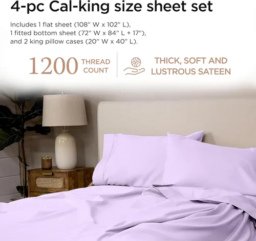 Miniatura 32 de Threadmill Sábanas de Lujo de Algodón Supima, Sábanas de 100% Algodón Suave de 1200 Hilos de Lujo para Cama de Tamaño Completo, Juego de 4 Sábanas
