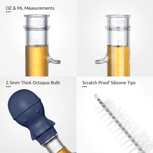 Miniatura 6 de U-Taste Baster de pavo en ángulo de 1.5 onzas – 228.2ºF resistente al calor de grado alimenticio Tritan y silicona de pulpo grande con cepillo