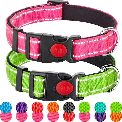 Paquete de 2 collares reflectantes para perros medianos, hembras, machos, collares de nailon para cachorros, perros pequeños y grandes, con hebilla