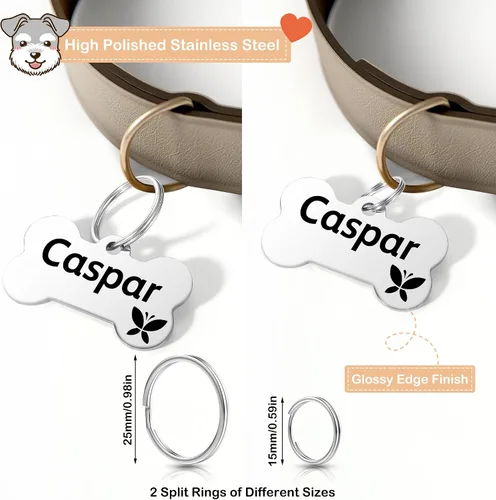 Miniatura 4 de GISUREY - Etiquetas de perro grabadas para mascotas, de acero inoxidable, etiquetas personalizadas de nombre de perro y gato, etiquetas de Hueso