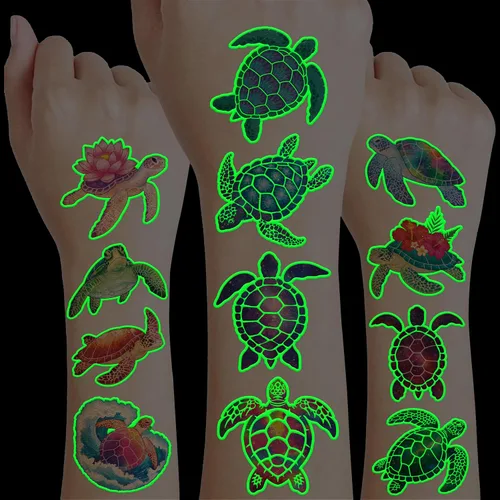 Miniatura 9 de 96 tatuajes temporales precortados de tortuga para niños Recuerdos de fiesta de cumpleaños temáticos súper lindos, suministros, decoraciones
