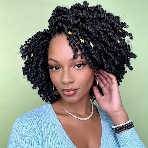 8 paquetes de extensiones de cabello sintético pretrenzado y prerrizado de ganchillo de 6 pulgadas, con rizos de pasión, para mujeres negras, (12 1b#