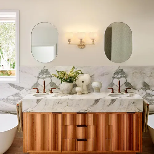 Miniatura 9 de Shenmoyl Accesorios de Iluminación para Baño, Lámpara de Pared de Tocador de Latón de 3 Luces Sobre Espejo con Pantalla de Cristal Tulipán Blanco