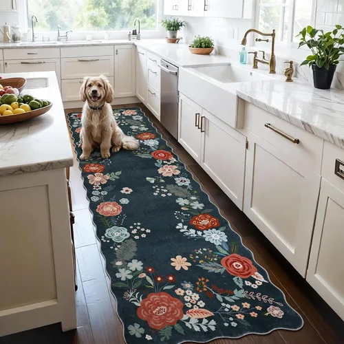 Miniatura 15 de Homcomoda Alfombras florales de cocina para piso, 3 piezas, alfombra de cocina antideslizante de granja, alfombra de cocina lavable, antideslizante