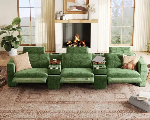 Miniatura 30 de Sofá reclinable eléctrico de 102.8 pulgadas con reposacabezas, sofá reclinable modular Cloud de gran tamaño con mesa, cajón de almacenamiento, Blanco