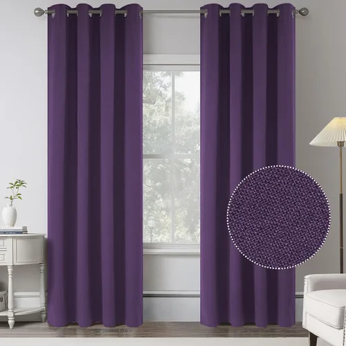 Miniatura 31 de KEQIAOSUOCAI Cortinas de lino 100% opacas de 100 pulgadas de largo, 2 paneles para dormitorio, estilo casa de campo moderna, completamente negro