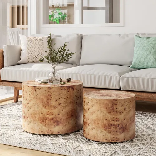 Miniatura 20 de WILLIAMSPACE Juego de 2 mesas de centro anidables, mesas de centro redondas de madera, mesa moderna circular para espacios pequeños, sala de estar