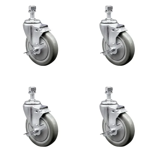 Miniatura 35 de Rueda giratoria de poliuretano con vástago roscado con rueda gris de 3 x 1.25 pulgadas y vástago de 1/2 pulgada - Capacidad de 300 libras/ruedas