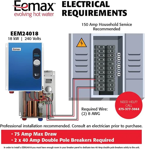 Miniatura 2 de Eemax EEM24018 Calentador de agua eléctrico sin tanque, azul