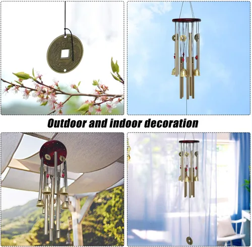 Miniatura 6 de Tradicional Chino Retro 10 Tubos 5 Campanas de Bronce para Patio Jardín Exterior Vida al Aire Libre Campanillas de Viento 85cm (MT-626)
