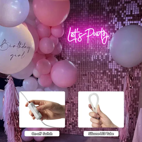 Miniatura 7 de Letrero de neón de Let's Party, luces LED de neón para decoración de pared de dormitorio, luces decorativas artísticas para despedida de soltera